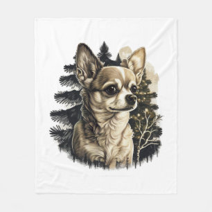 Chihuahua Merry Christmas X-Mas Tree Cute Fleece Blanket