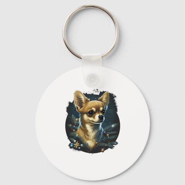 Chihuahua  Merry Christmas  X-Mas Tree  Cute    Key Ring (Front)