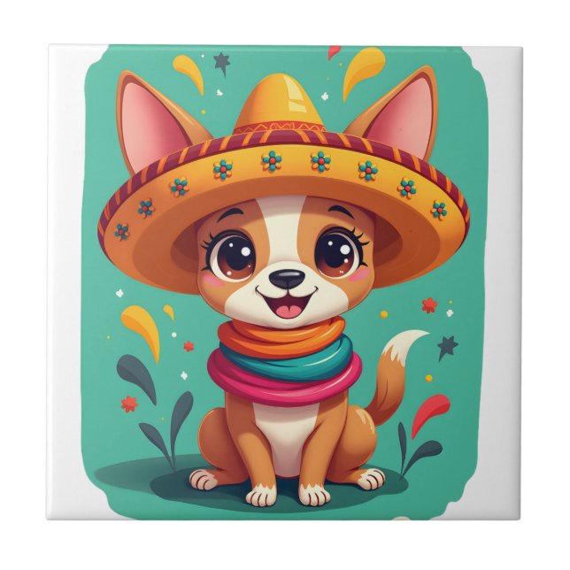 Chihuahua  Mexico  Cinco de Mayo  Funny Dog   (2) Tile (Front)
