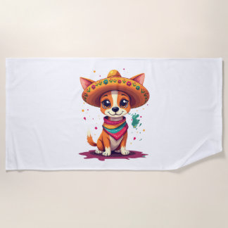 Chihuahua Mexico Cinco de Mayo Funny Dog (6) Beach Towel