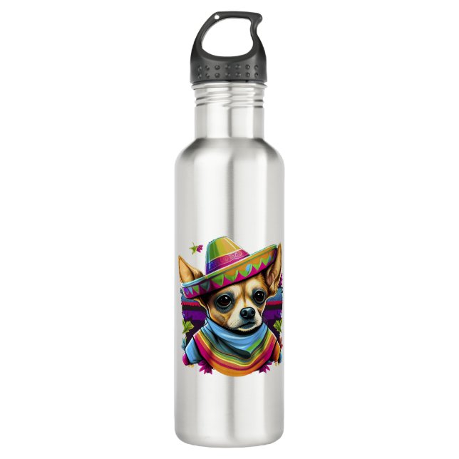Chihuahua  Mexico  Cinco de Mayo  Funny Dog        710 Ml Water Bottle (Front)