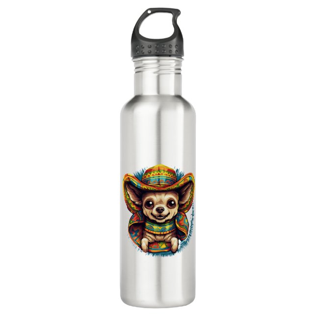 Chihuahua  Mexico  Cinco de Mayo  Funny Dog        710 Ml Water Bottle (Front)