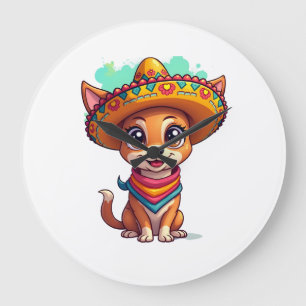 Chihuahua Mexico Cinco de Mayo Funny Dog (7) Large Clock