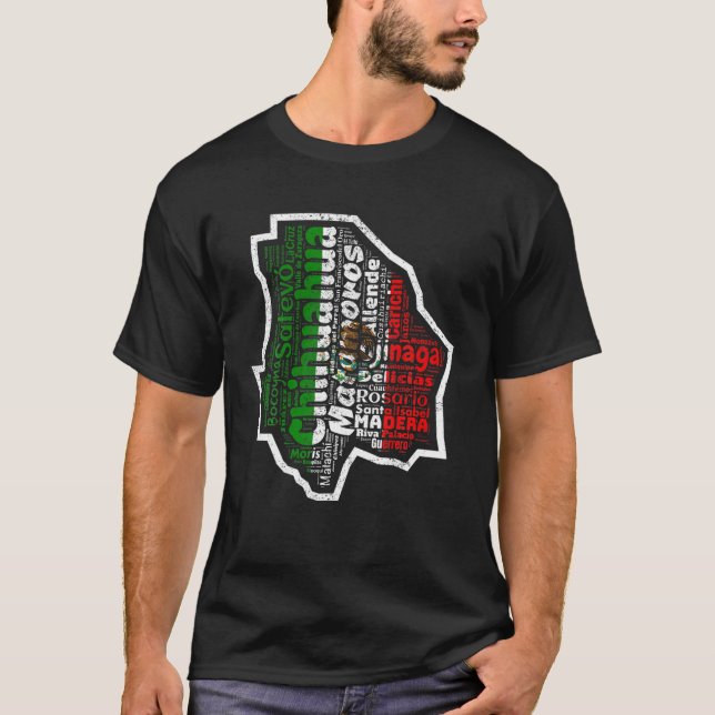 Chihuahua Mexico Mapa Bandera Mexicana State T-Shirt (Front)