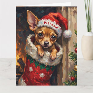 Chihuahua Nestled in Christmas Stocking Hat Card