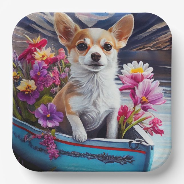 Chihuahua on a Paddle: A Scenic Adventure Paper Plate (Front)