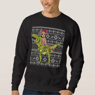 Chihuahua on trex dinosaur ugly Christmas sweater 