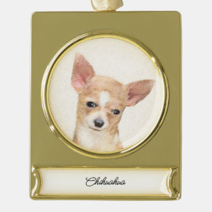 Chihuahua Painting - Cute Original Dog Art Gold Plated Banner Ornament