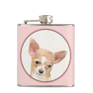 Chihuahua Painting - Cute Original Dog Art Hip Flask