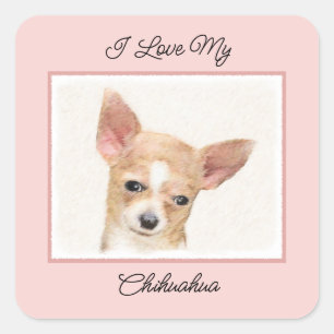 Chihuahua Painting - Cute Original Dog Art Square Sticker