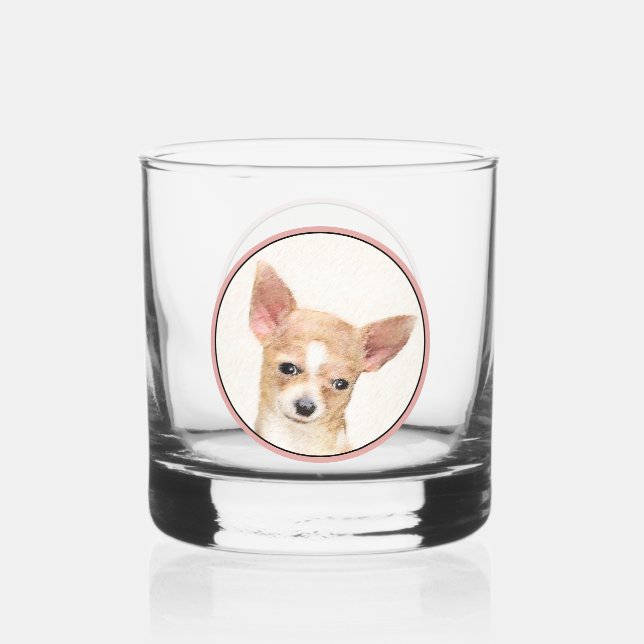 Chihuahua Painting - Cute Original Dog Art Whiskey Glass (Front)