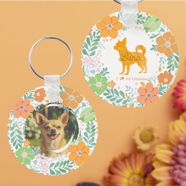 Chihuahua Pastel Orange Silhouette Custom Photo Key Ring (Creator Uploaded)