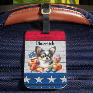 Chihuahua Patriotic Fruit USA Long Hair Chihuahua Luggage Tag