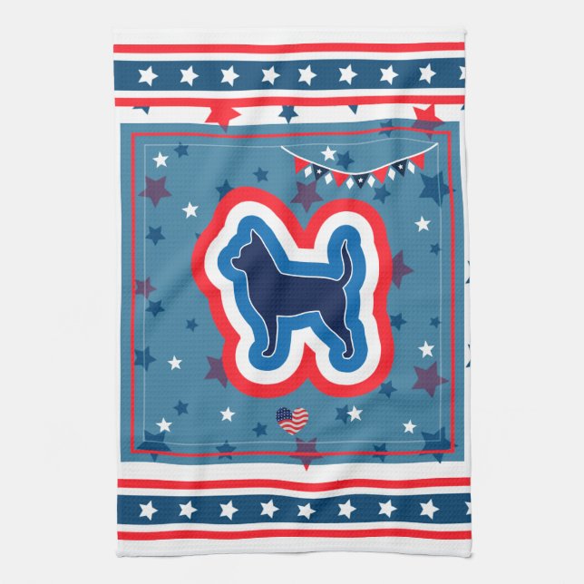 Chihuahua Patriotic Red White And Blue 4th Of July Tea Towel (Vertical)