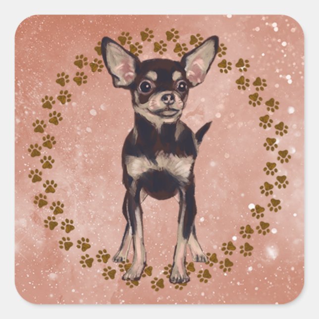 Chihuahua Paw Prints and Space Background Square Sticker (Front)