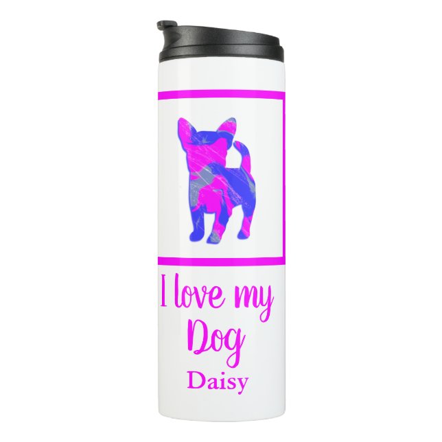 Chihuahua Pet Dog Hot Pink & Blue Silhouette Thermal Tumbler (Rotated Right)