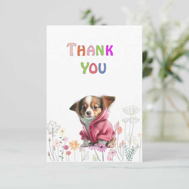 Chihuahua Pink Sweater Thank You Card (Standing Front)