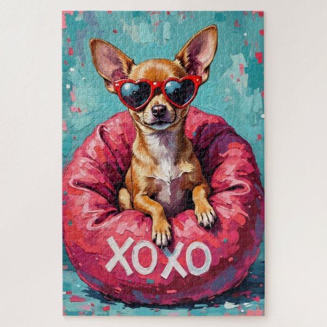 Chihuahua Pop Art Heart Sunglasses Valentine Jigsaw Puzzle (Vertical)