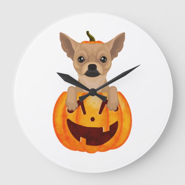 Chihuahua Pumpkin    Large Clock (Front)