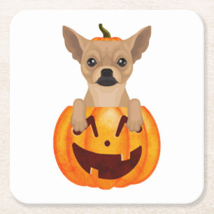 Chihuahua Pumpkin    Square Paper Coaster