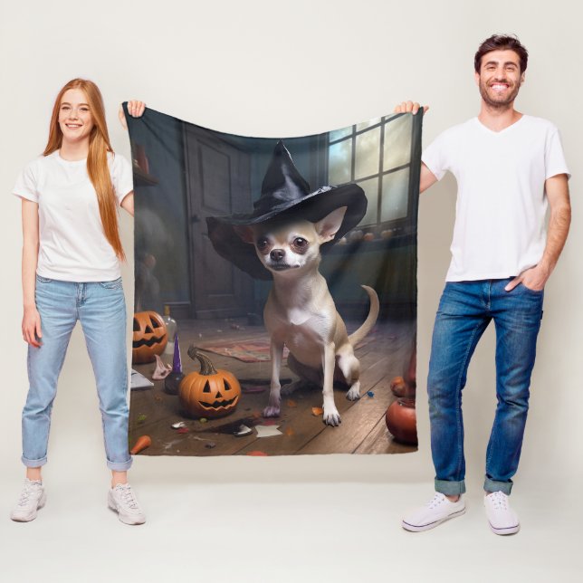 Chihuahua Pumpkins Halloween Scary Fleece Blanket (In Situ)