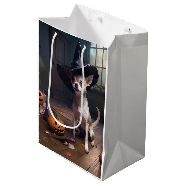 Chihuahua Pumpkins Halloween Scary Medium Gift Bag (Front Angled)