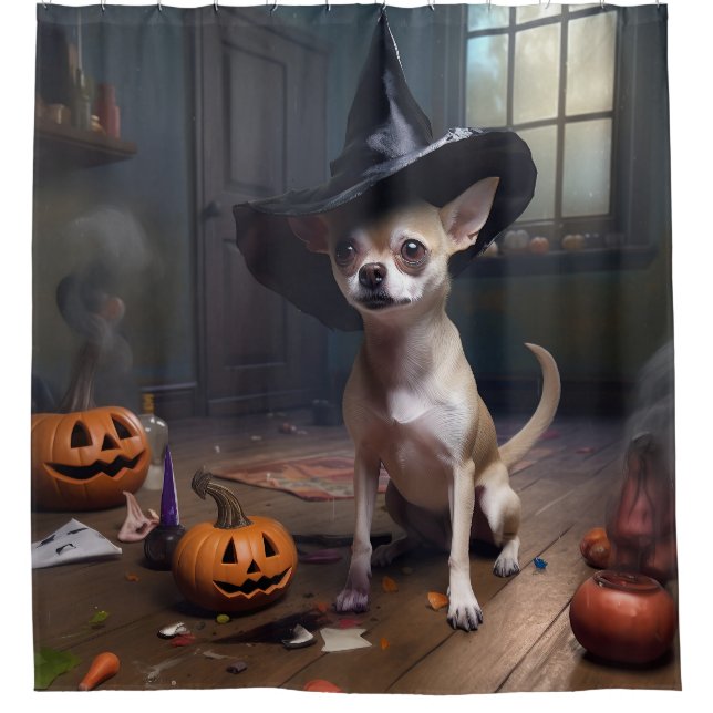 Chihuahua Pumpkins Halloween Scary Shower Curtain (Front)