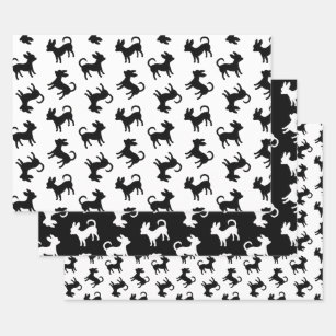 Chihuahua Puppies Classic Black and White Pattern Wrapping Paper Sheet