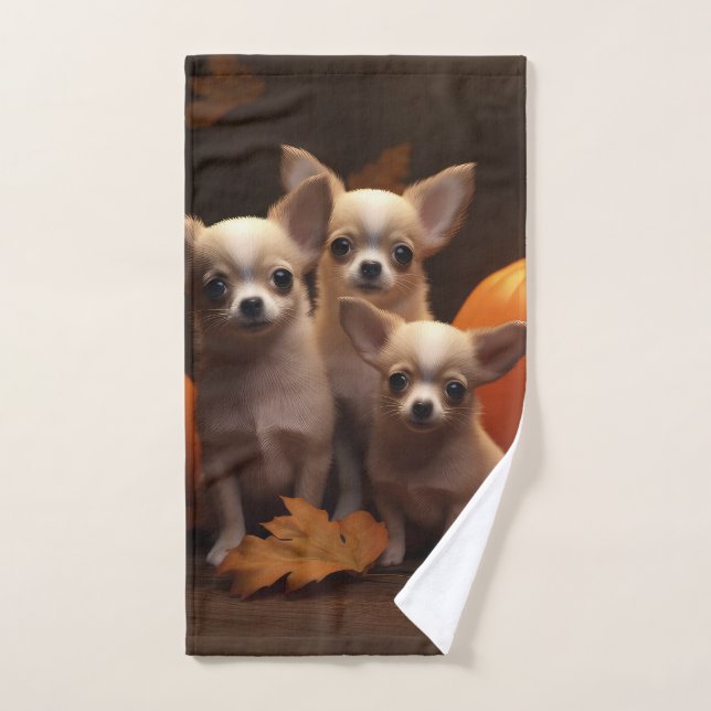 Chihuahua Puppy Autumn Delight Pumpkin  Bath Towel Set (Hand Towel)