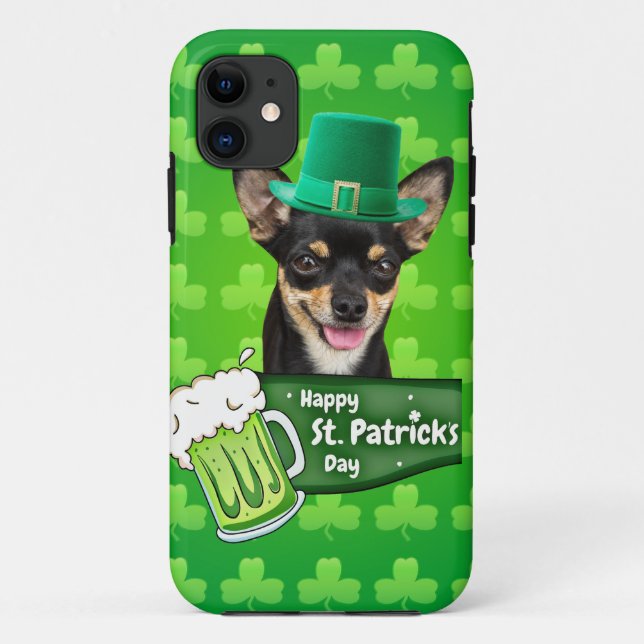 Chihuahua Puppy Dog St. Patrick's Day Green Clover Case-Mate iPhone Case (Back)