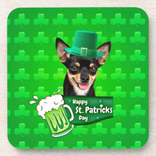 Chihuahua Puppy Dog St. Patrick's Day Green Clover Coaster