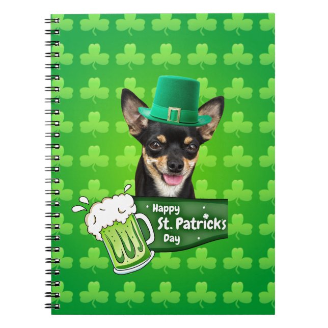 Chihuahua Puppy Dog St. Patrick's Day Green Clover Spiral Notebook (Front)