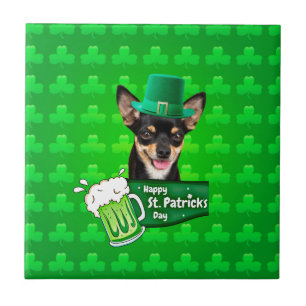 Chihuahua Puppy Dog St. Patrick's Day Green Clover Tile