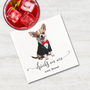 Chihuahua Puppy Drinks On Me Wedding Napkin