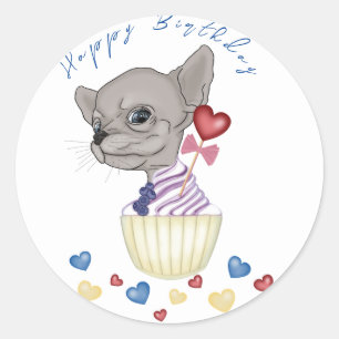 Chihuahua Puppy Happy Birthday Classic Round Sticker