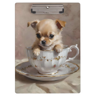 Chihuahua Puppy In A Teacup Oil Paint, Clipboard