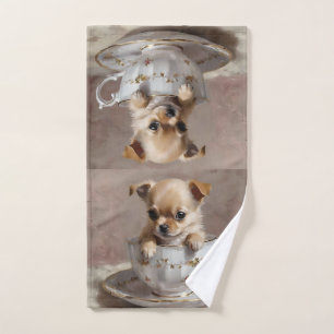 Chihuahua Puppy In A Teacup Oil Paint, Hand Towel