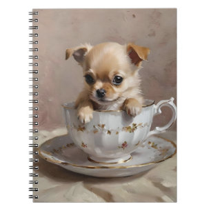 Chihuahua Puppy In A Teacup Oil Paint, Notebook