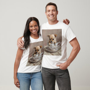 Chihuahua Puppy In A Teacup Oil Paint, T-Shirt