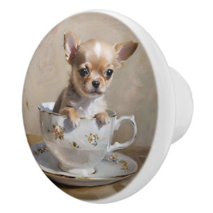 Chihuahua Puppy Oil Paint, Ceramic Knob