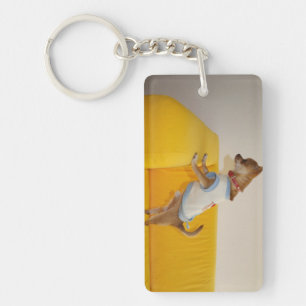 Chihuahua Puppy On Yellow Sofa Key Ring