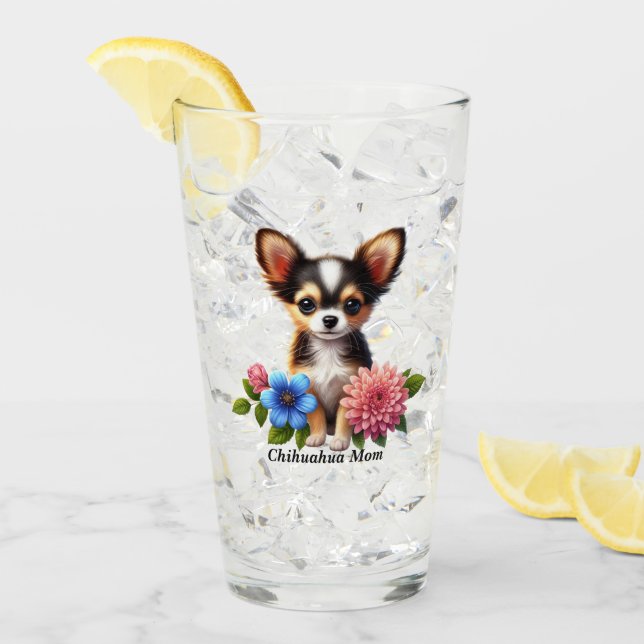 Chihuahua Puppy with Decorative Flowers Glass (Front Ice)