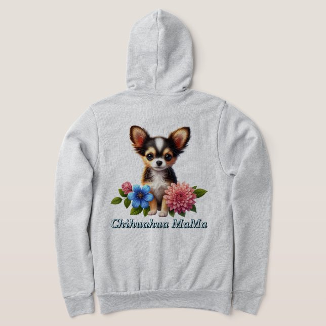 Chihuahua Puppy with Decorative Flowers Hoodie (Laydown Back)