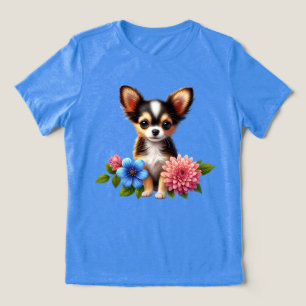 Chihuahua Puppy with Decorative Flowers Tri-Blend Shirt
