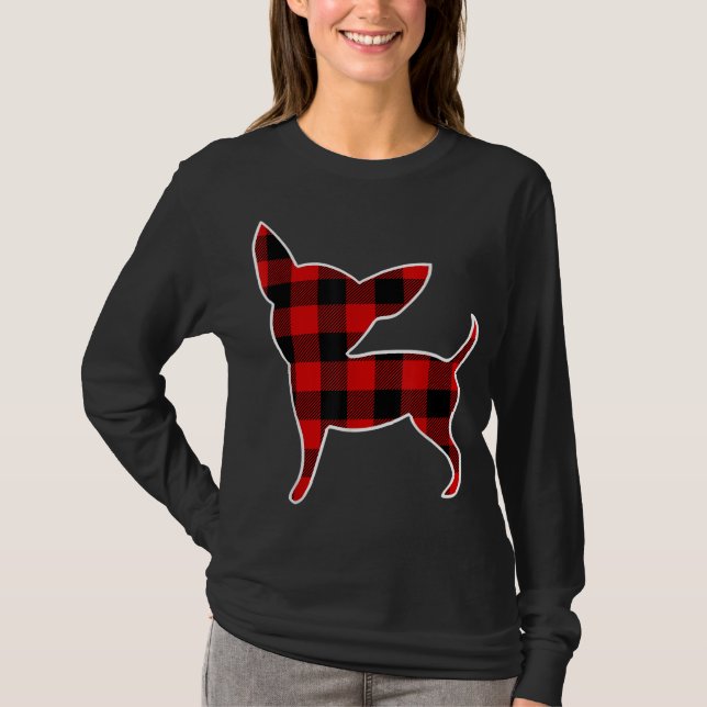Chihuahua Red Buffalo Plaid Dog Pup Matching PJ Fa T-Shirt (Front)