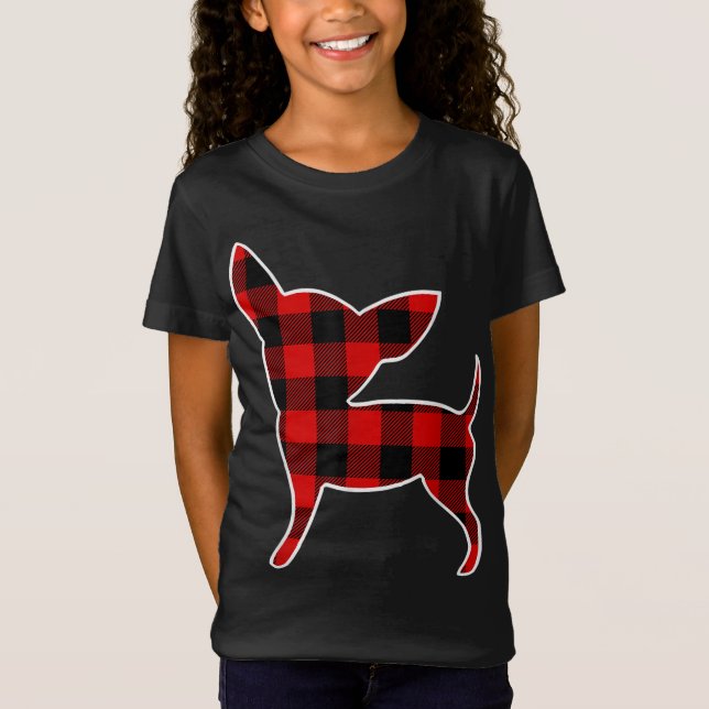 Chihuahua Red Buffalo Plaid Dog Pup Matching PJ Fa T-Shirt (Front)