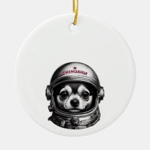 Chihuahua,Retro Soviet Space Dog traveler Ceramic Tree Decoration