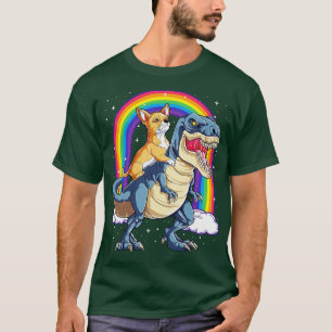 Chihuahua Riding Dinosaur Rainbow T-Shirt
