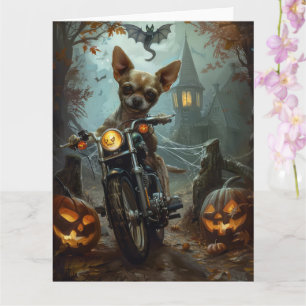 Chihuahua Riding Motorcycle Halloween Scary Card