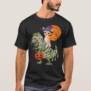 Chihuahua Riding Mummy T Rex Halloween Dinosaur T-Shirt